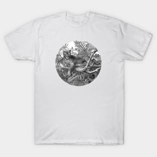 Big Cat Black and White Illustration T-Shirt